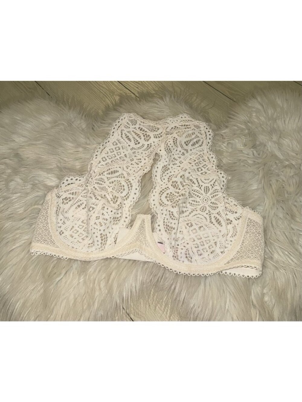 Victorias Secret Dream Angels Unlined Demi Bra Halter Lace UW Womens 38D Ivory